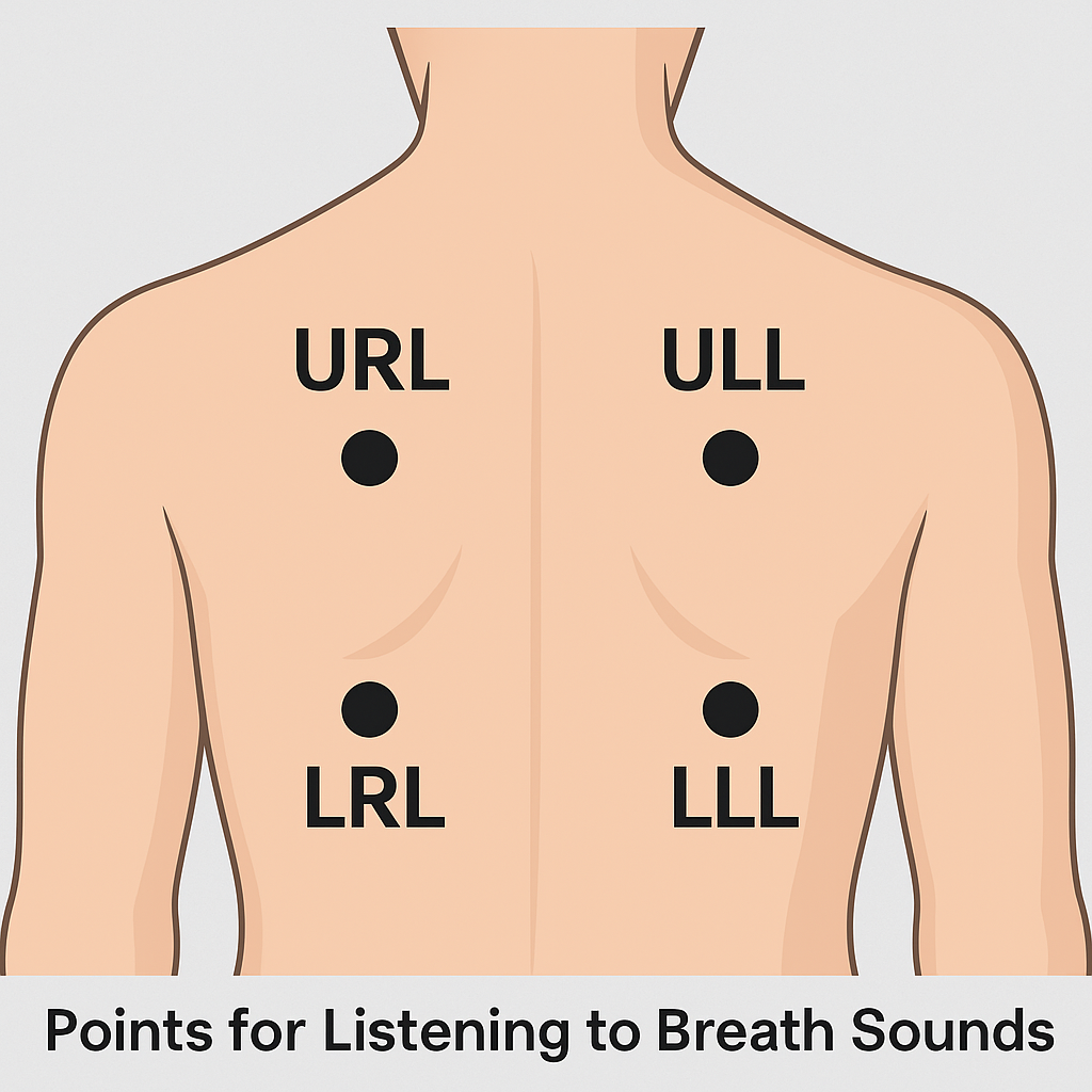 Posterior torso view used for breath sound listening locations